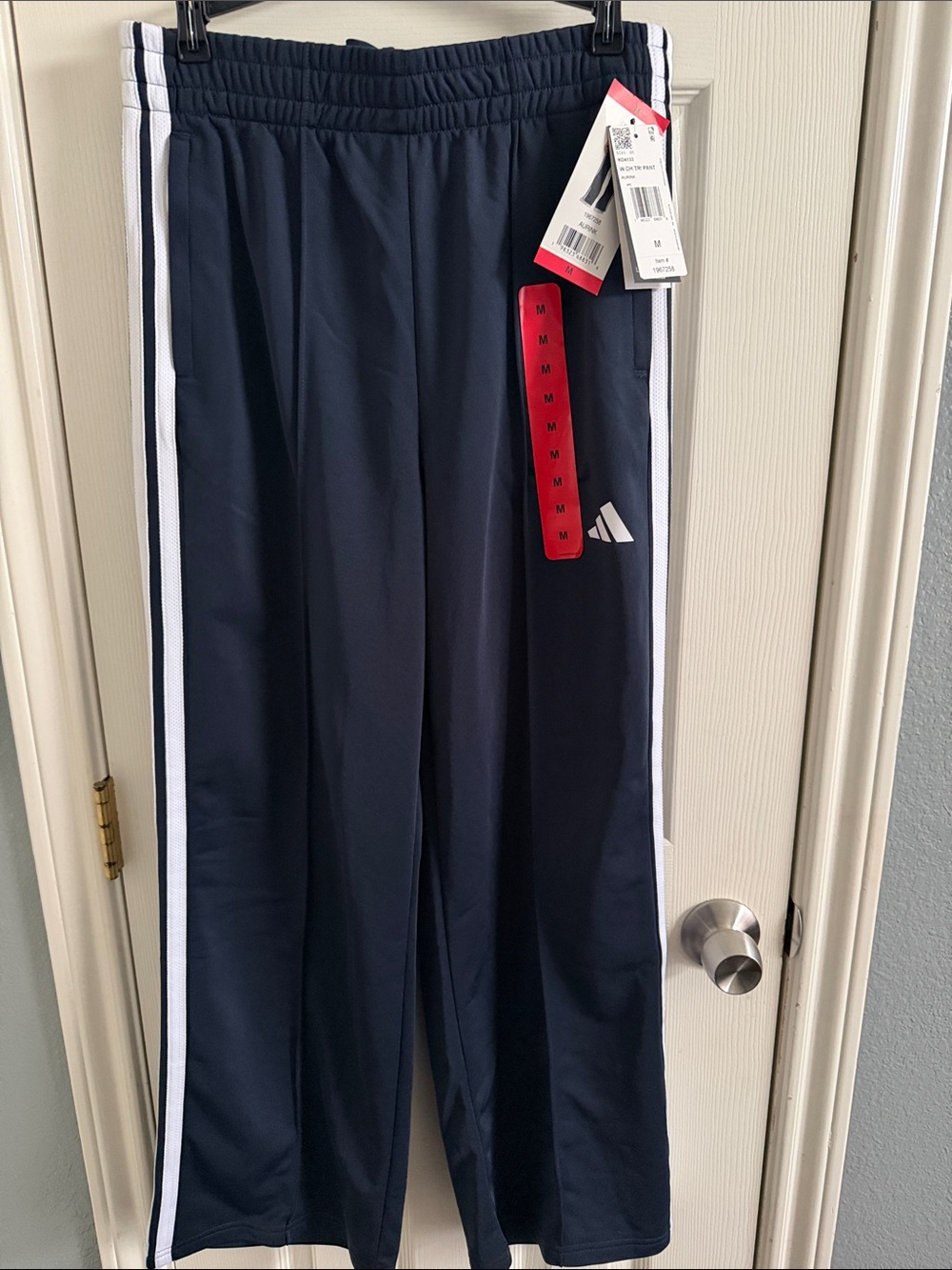 adidas Women’s Navy and White Side-Stripe Track Pants
